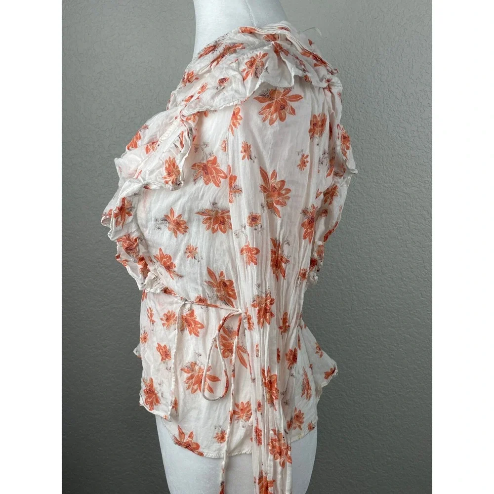 Free People Amanda Ruffle Floral Wrap Top‎ Ivory Cottagecore Romantic Blouse